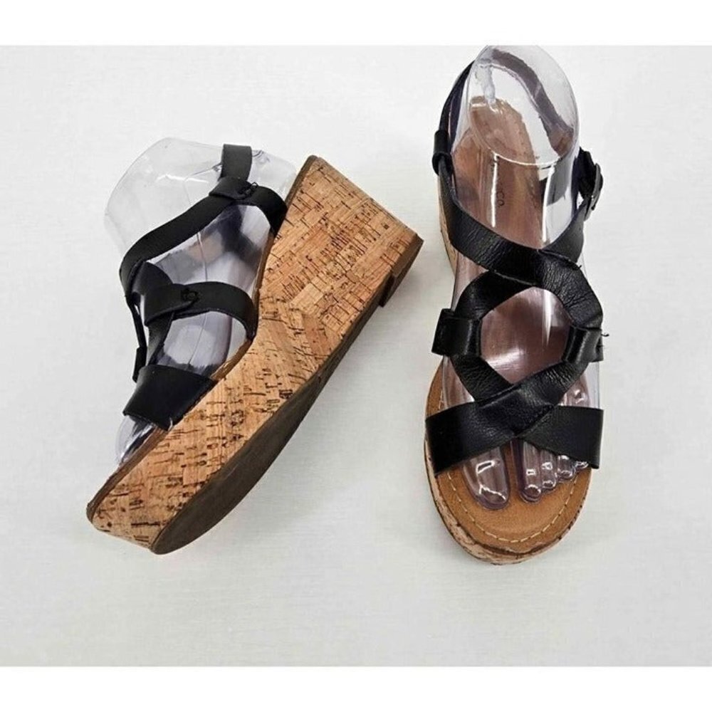 G.H.Bass & Co Garland Strappy Slingback Wedge Black Heels Sz 9